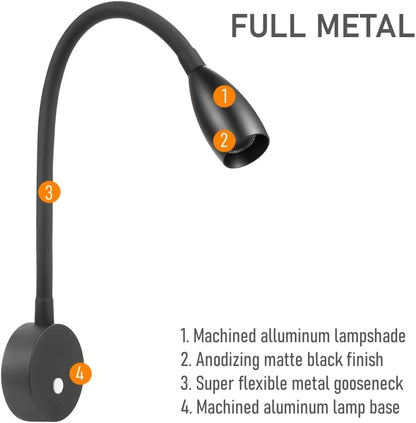 Obeaming Sleek 12V RV LED Reading Light Full Metal (Matte Black)