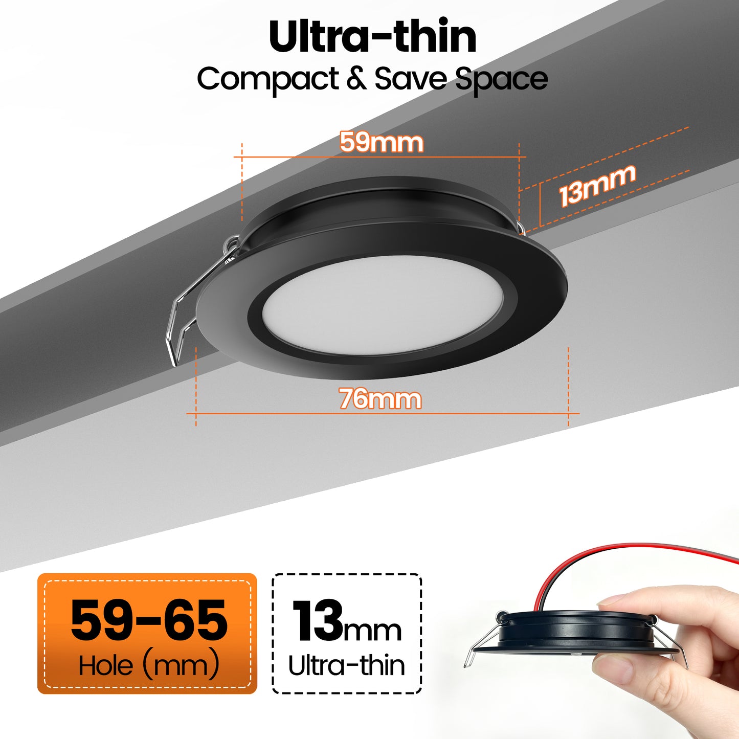 12V LED Lights, Recessed Ceiling Light 76mm 3CCT 3000K/4000K/6000K