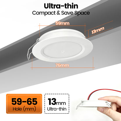 12V LED Lights, Recessed Ceiling Light 76mm 3CCT 3000K/4000K/6000K