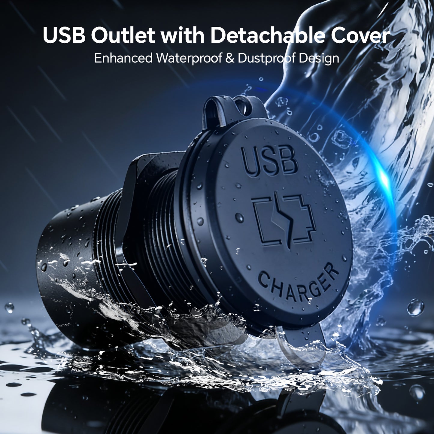 12V USB Outlet with Switch & Blue LED - 30W Type-C & 18W QC3.0 Car Charger - Aluminum Dual Port Fast USB Socket Waterproof Cigarette Lighter Replacement for RV, Boat, Truck, Camper