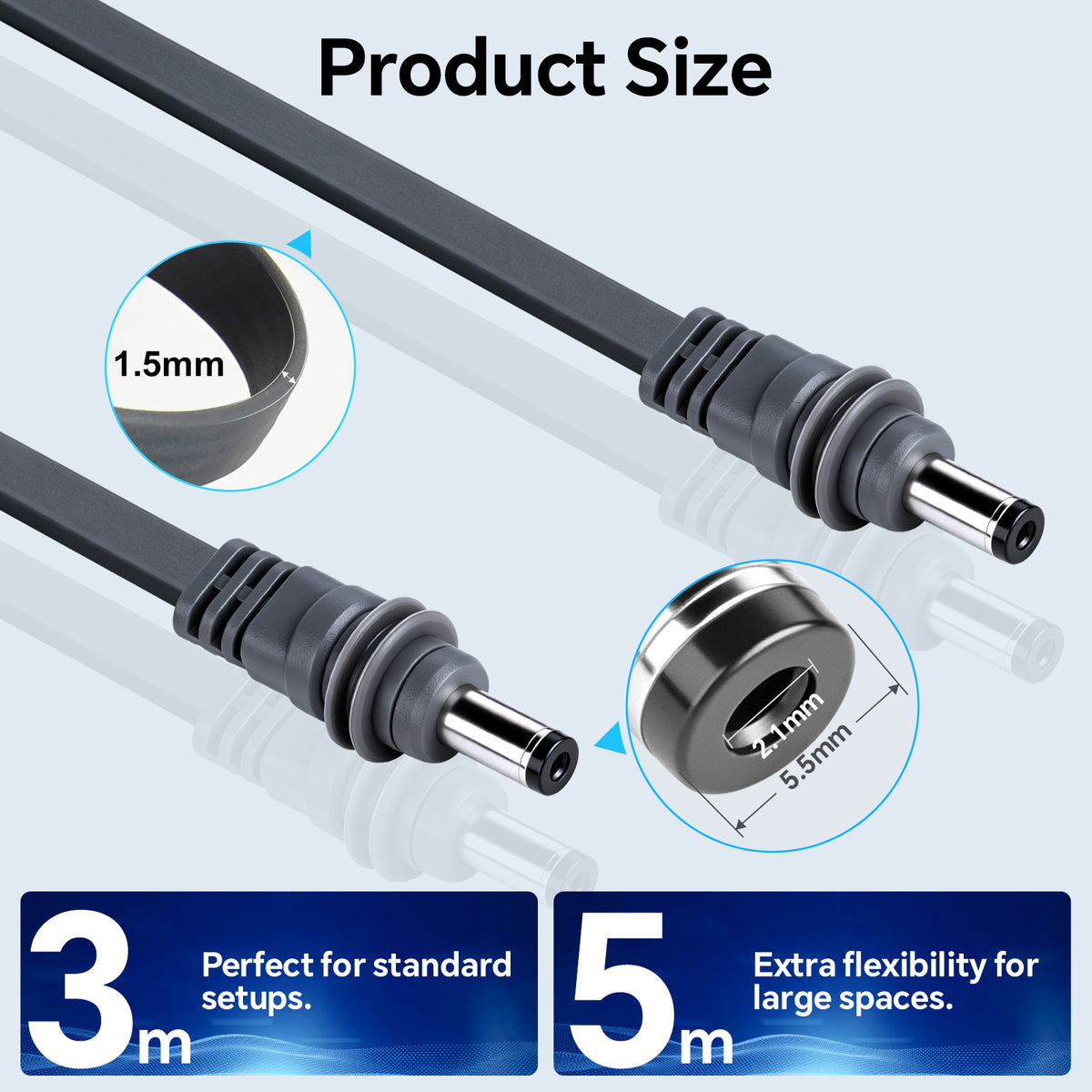 for Starlink Mini Flat DC Power Cable, Replacement DC Waterproof Cord 1.5mm Thin