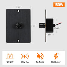 12V PWM LED Dimmer Switch 15A 180W, Push On Off, Rotary Knob Dimming,12V 24V Light Dimmer for RV Boat Truck Camper Van Trailer Light Fixture, LED Strip Lights (Black Panel)