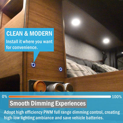 Obeaming 12V/24V 6A PWM LED Dimmer - Stainless Steel, Blue Indicator, 3/4" Mount