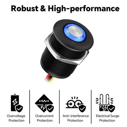 Black Aluminum 12V High-side PWM Dimmer Switch w/ Blue Backlight for LED Strip Light, Halogen, Incandescent