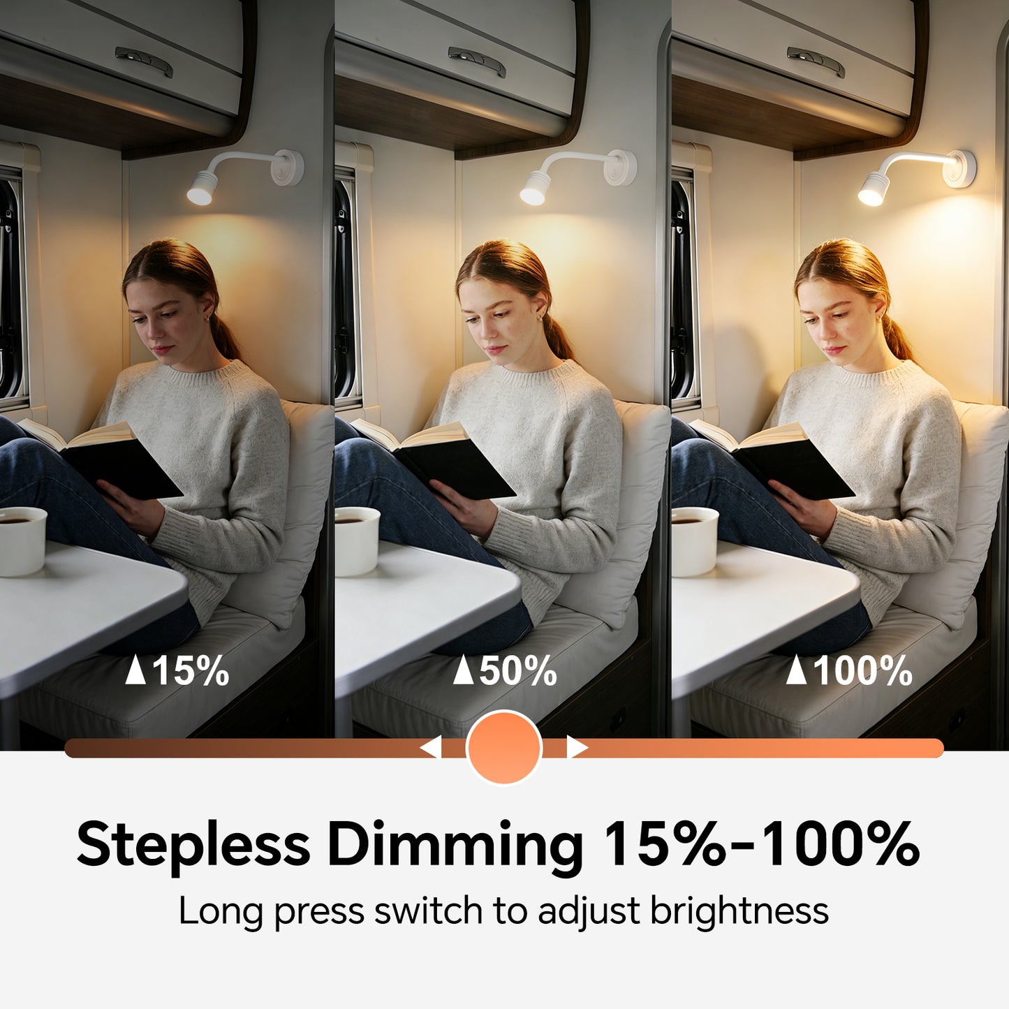 12V Reading Light Campervan, 3200K(Dimmable) & Soft Red Night Light, Equipped USB-A & USB-C Charger Gooseneck LED Bedside Spotlight for Motorhome Boat Van Caravan, White 2PCS