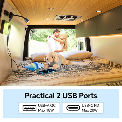 12V Reading Light Campervan, 3200K(Dimmable) & Soft Red Night Light, Equipped USB-A & USB-C Charger Gooseneck LED Bedside Spotlight for Motorhome Boat Van Caravan, Black 2PCS