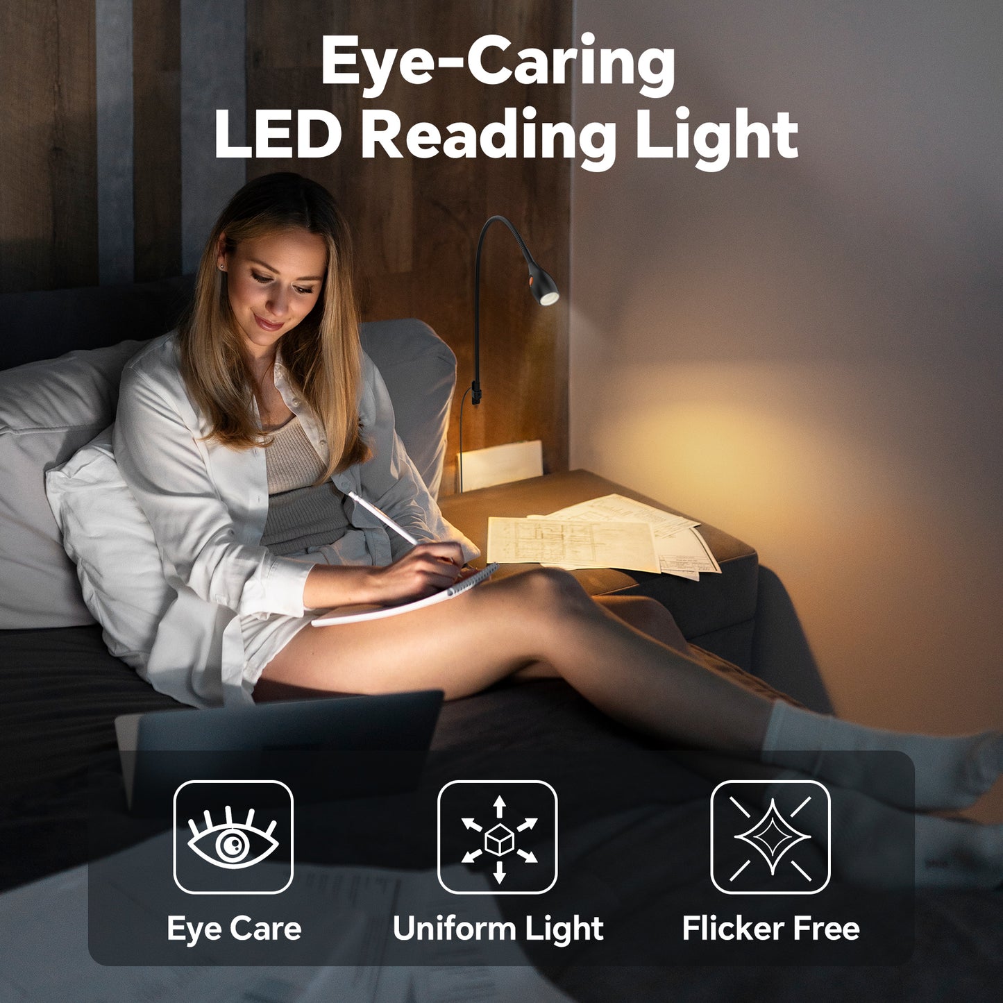 Wall Mounted Reading Light, Bedside Book Light Minimalist Black