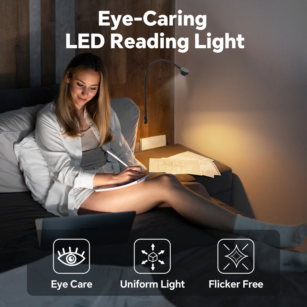Wall Mounted Reading Light, 3CCT Bedside Book Light Minimalist Black