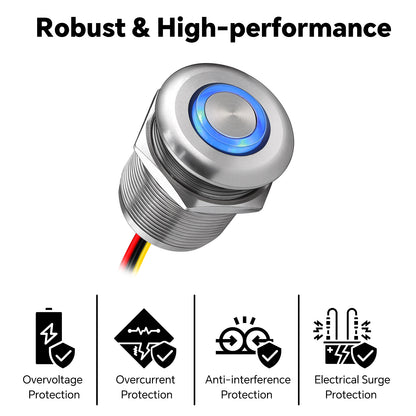 Silver Aluminum 12V High-side PWM Dimmer Switch w/ Blue Backlight for LED Strip Light, Halogen, Incandescent