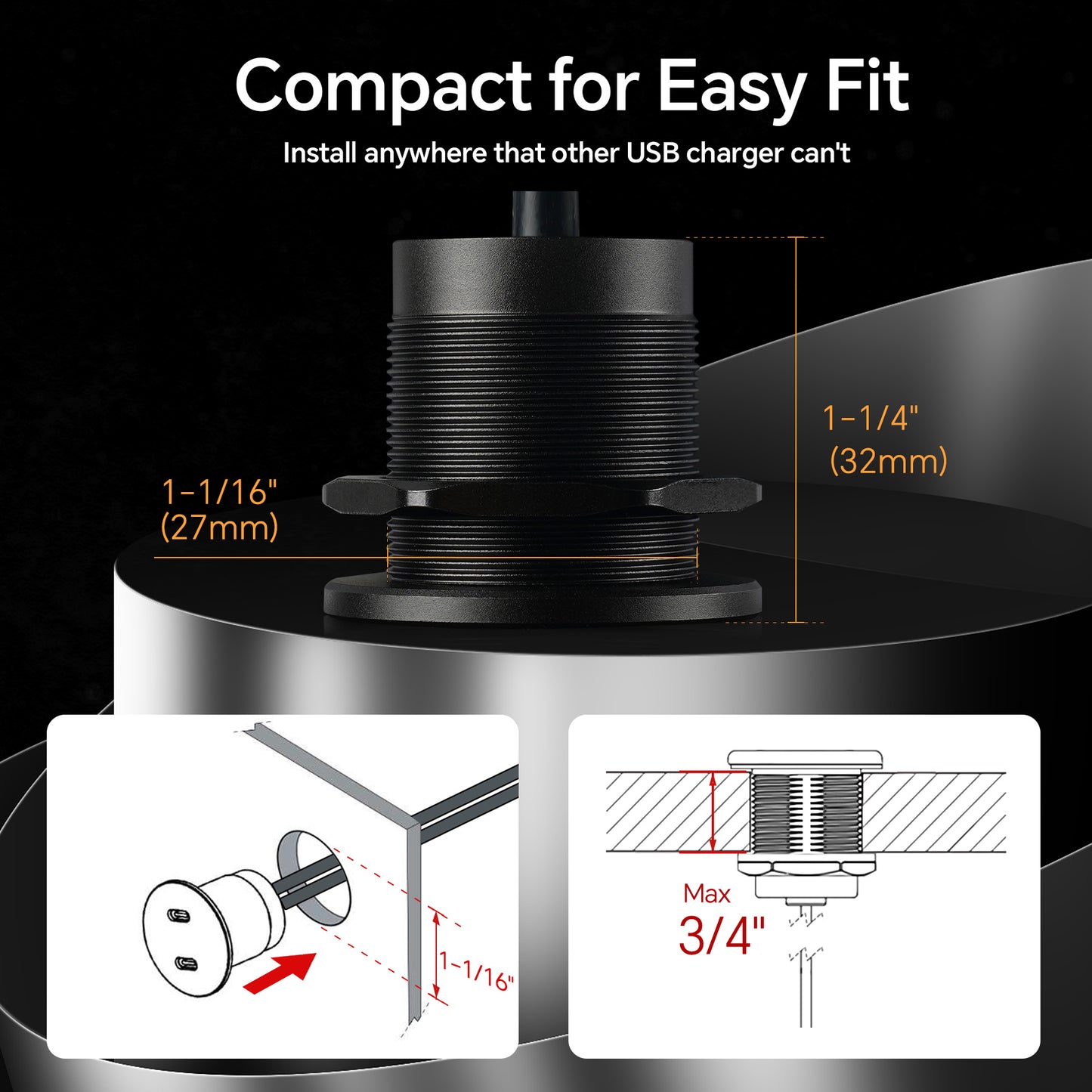 50W 12V USB Outlet Dual 25W USB-C Charger PD 3.0 Aluminum Fast Charging Socket, Replacement Car Charger Accessories for RV Camper Trailer Truck Boat Golf