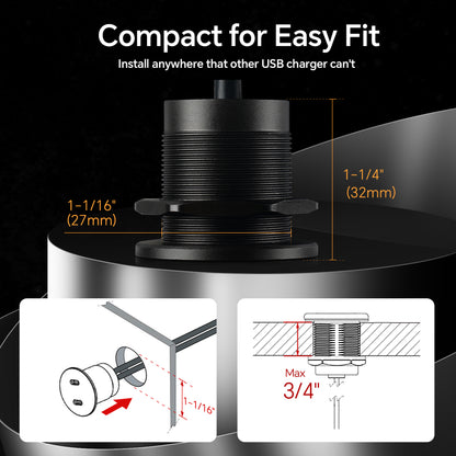 50W 12V USB Outlet Dual 25W USB-C Charger PD 3.0 Aluminum Fast Charging Socket, Replacement Car Charger Accessories for RV Camper Trailer Truck Boat Golf