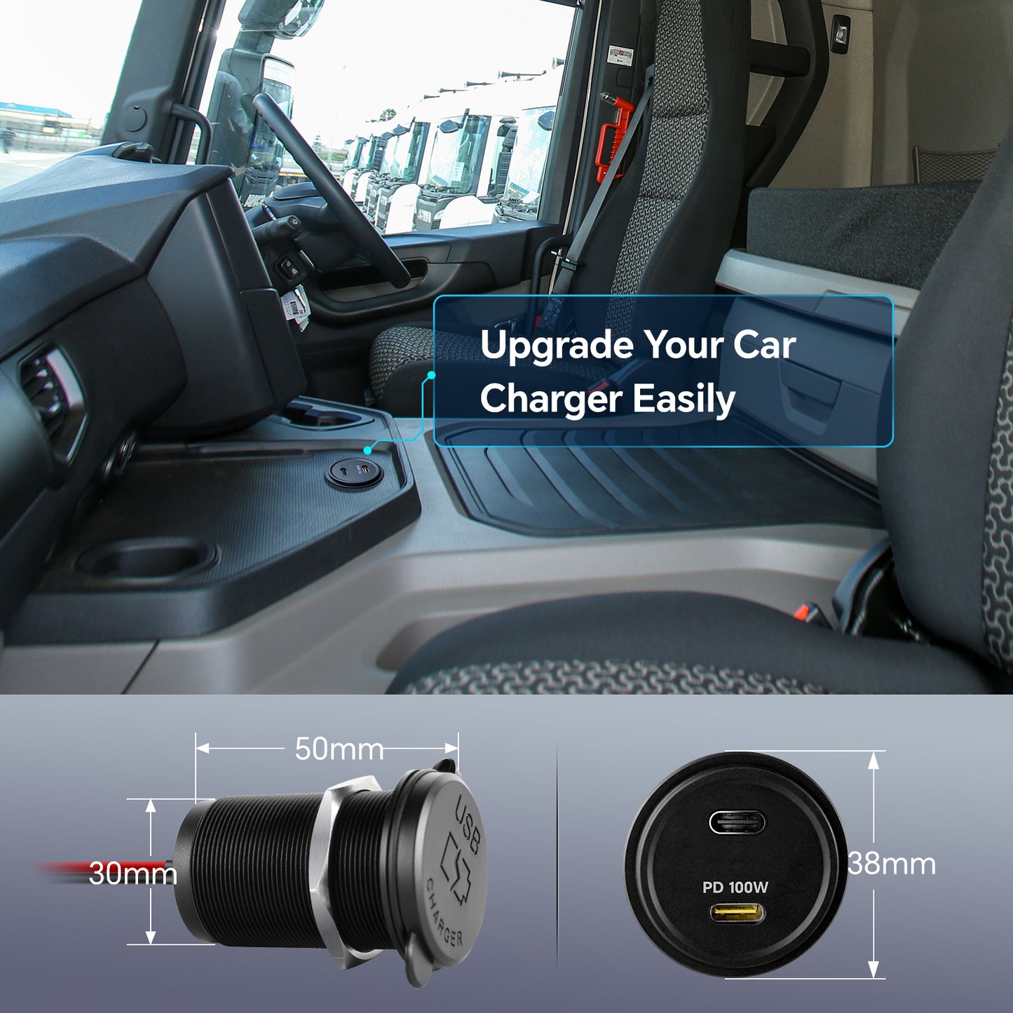 12V USB Socket Aluminum Outlet, 100W PD3.0 USB-C & 20W PD