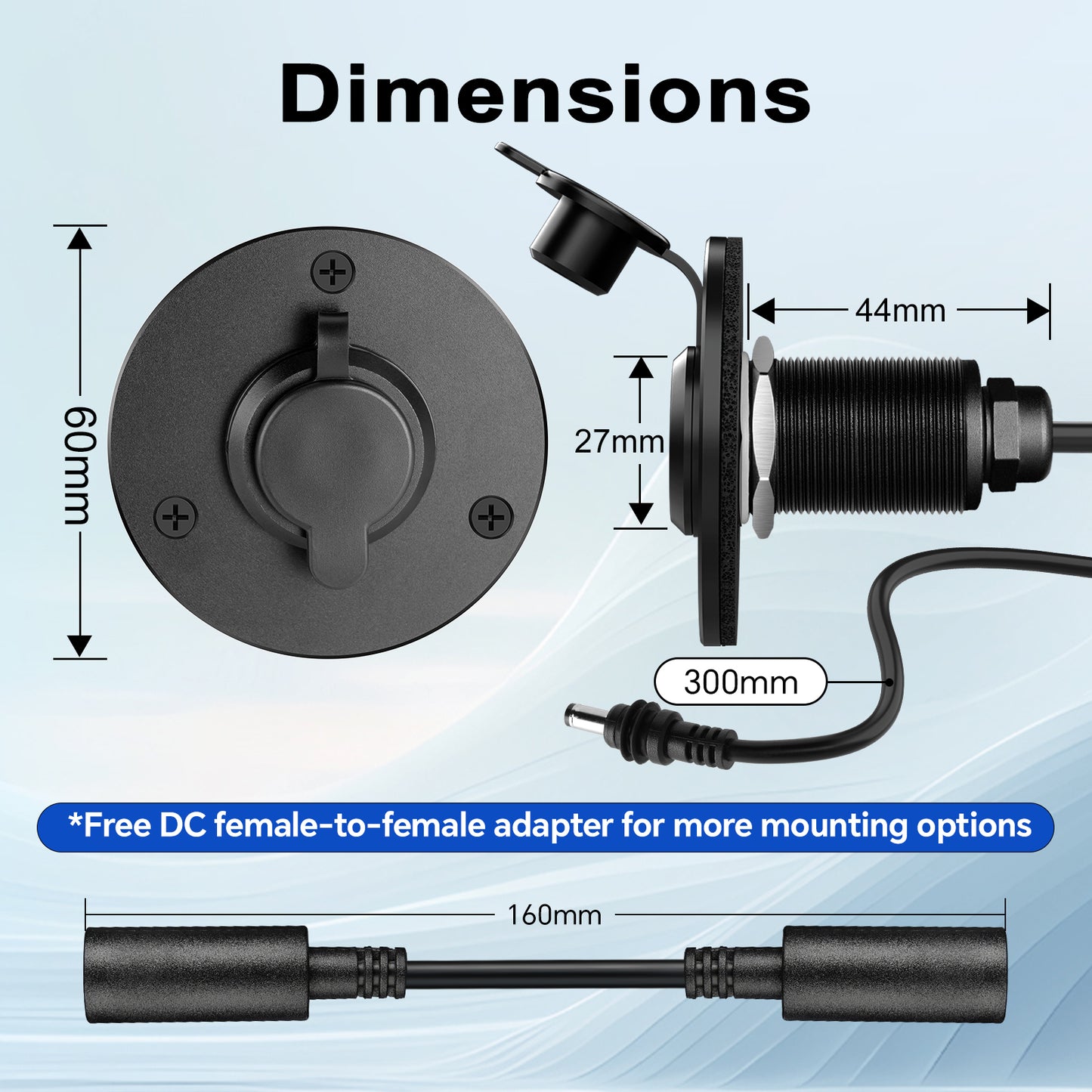 RV Wall Pass Through for Starlink Mini, Full Aluminum Cable Pass Through kit, IP67 Waterproof 5.5x2.1mm DC Female Bulkhead Connector for Camper Van Boat Battery Box