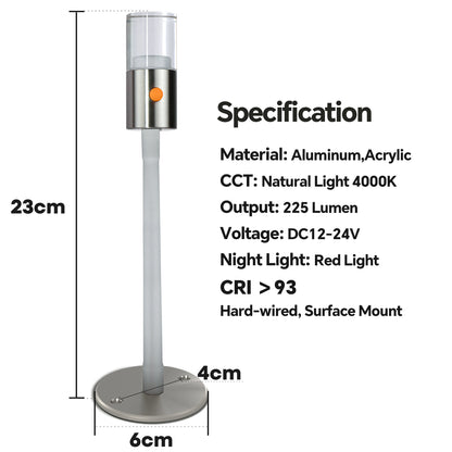 12V Reading Light & Bedside Lamp 4000K / Red Light  CNC Miled Aluminum Acrylic