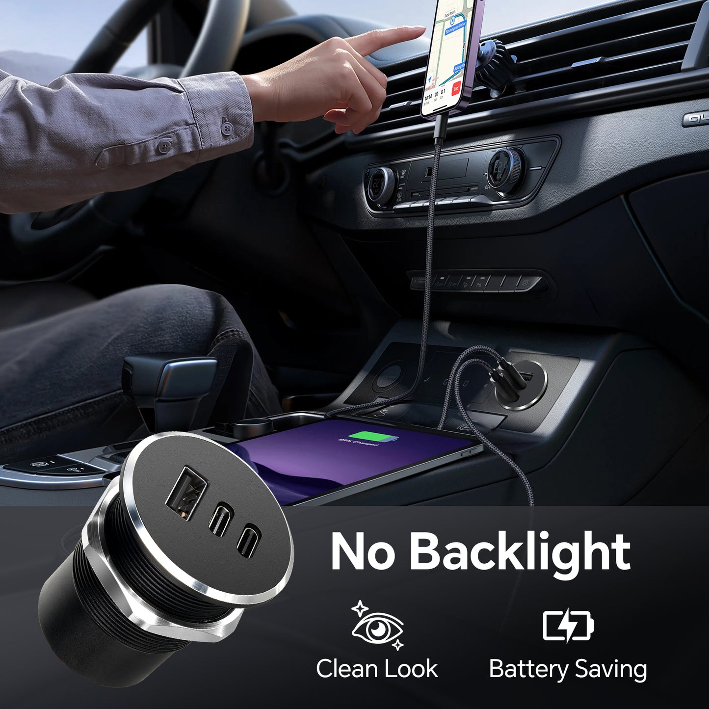12V USB C Socket Campervan USB Outlet All Aluminum, Dual Port Type C PD 3.0 & QC3.0
