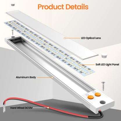 RV 12V LED Light Bar Aluminum, 3CCT (3000K/4000K/6000K) & Red Night Light, Caravan Boat Truck Interior Under Cabinet Light Strip Rigid Linear, Screw Mount