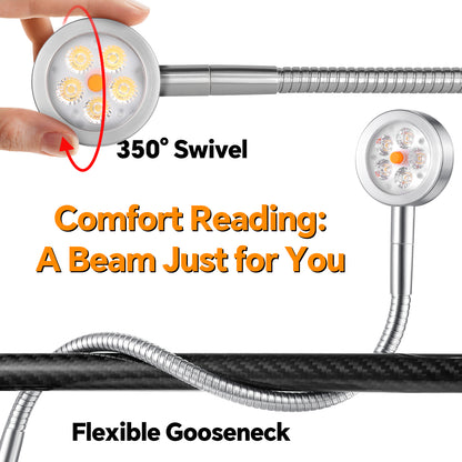 Silver Aluminum 12V Reading Light w/ Head Switch & USB-C Port