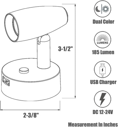 Obeaming 12V RV Reading Light Swivel Spotlight Gloss Black