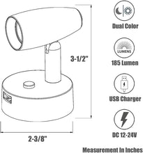 RV Reading Light 12V Swivel LED Spotlight with Quick USB Charger & Blue Nightlight, Camper Van Travel Trailer(Gloss Black)