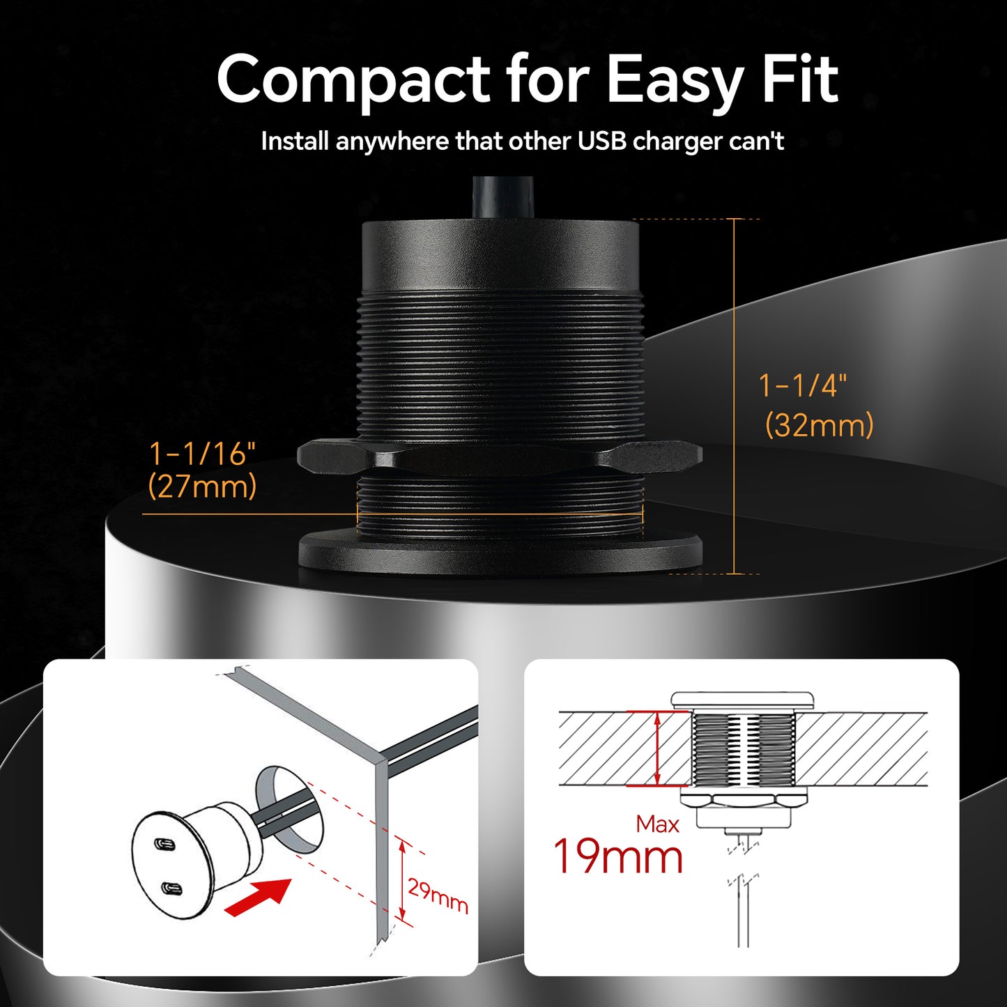 50W 12V USB Outlet Dual 25W USB-C Charger PD 3.0 Aluminum Fast Charging Socket, Replacement Car Charger Accessories for RV Camper Trailer Truck Boat Golf