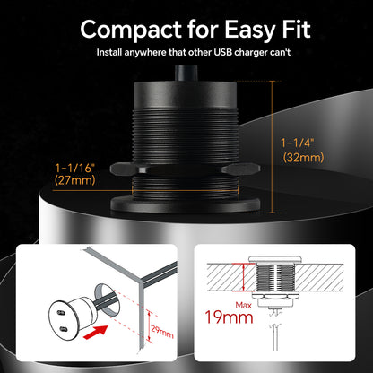 50W 12V USB Outlet Dual 25W USB-C Charger PD 3.0 Aluminum Fast Charging Socket, Replacement Car Charger Accessories for RV Camper Trailer Truck Boat Golf