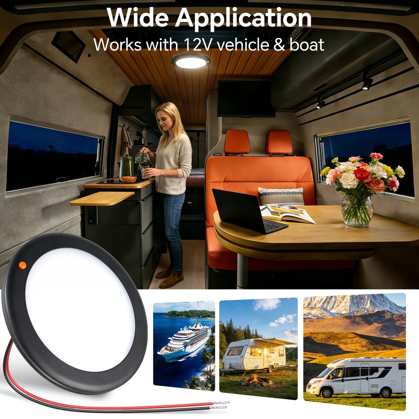 12V Metal Ceiling Dome Light RV Boat 3 CCT 2700K/4000K/6000K Switchable & Dimmable, Surface Mount LED Down Light for Motorhome Camper Trailer Interior Lighting