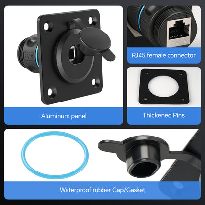 Aluminum Pass Through Wall Socket for Starlink Gen3, RJ45 CAT6 Ethernet Female to Female IP68 Waterproof Bulkhead Panel Socket, Ideal for RV Camper Boat Trailer Off-Grid