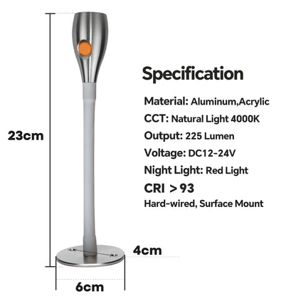12V Reading Light & Bedside Lamp 4000K / Red Light  CNC Miled Aluminum