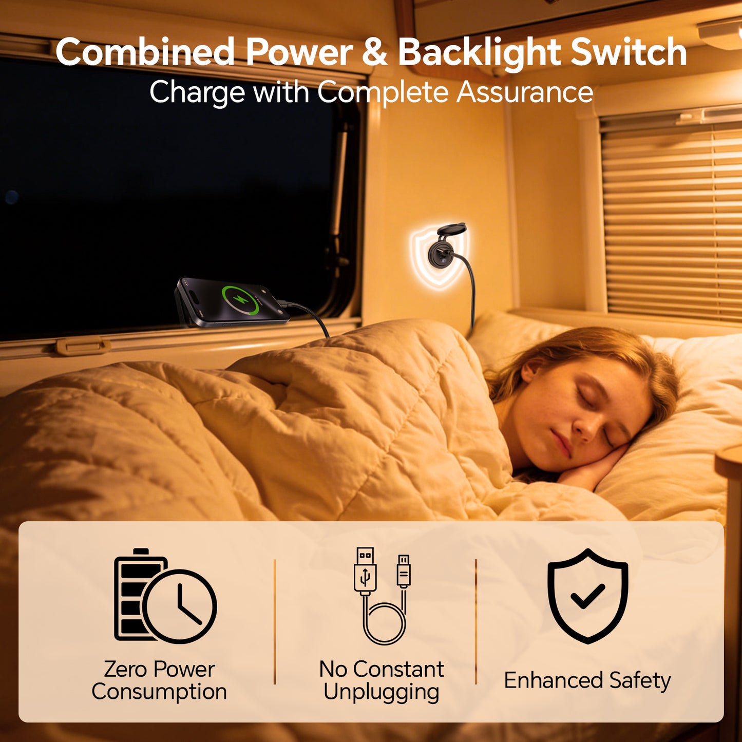 12V USB Outlet with Switch & Blue LED - 30W Type-C & 18W QC3.0 Car Charger - Aluminum Dual Port Fast USB Socket Waterproof Cigarette Lighter Replacement for RV, Boat, Truck, Camper