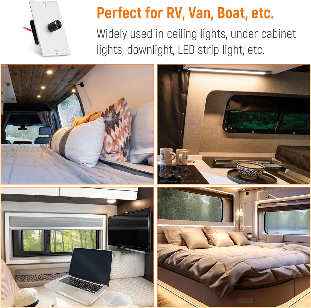 12V LED Dimmer Switch - On/Off Light Control For RV, Camper & Motorhome (White)