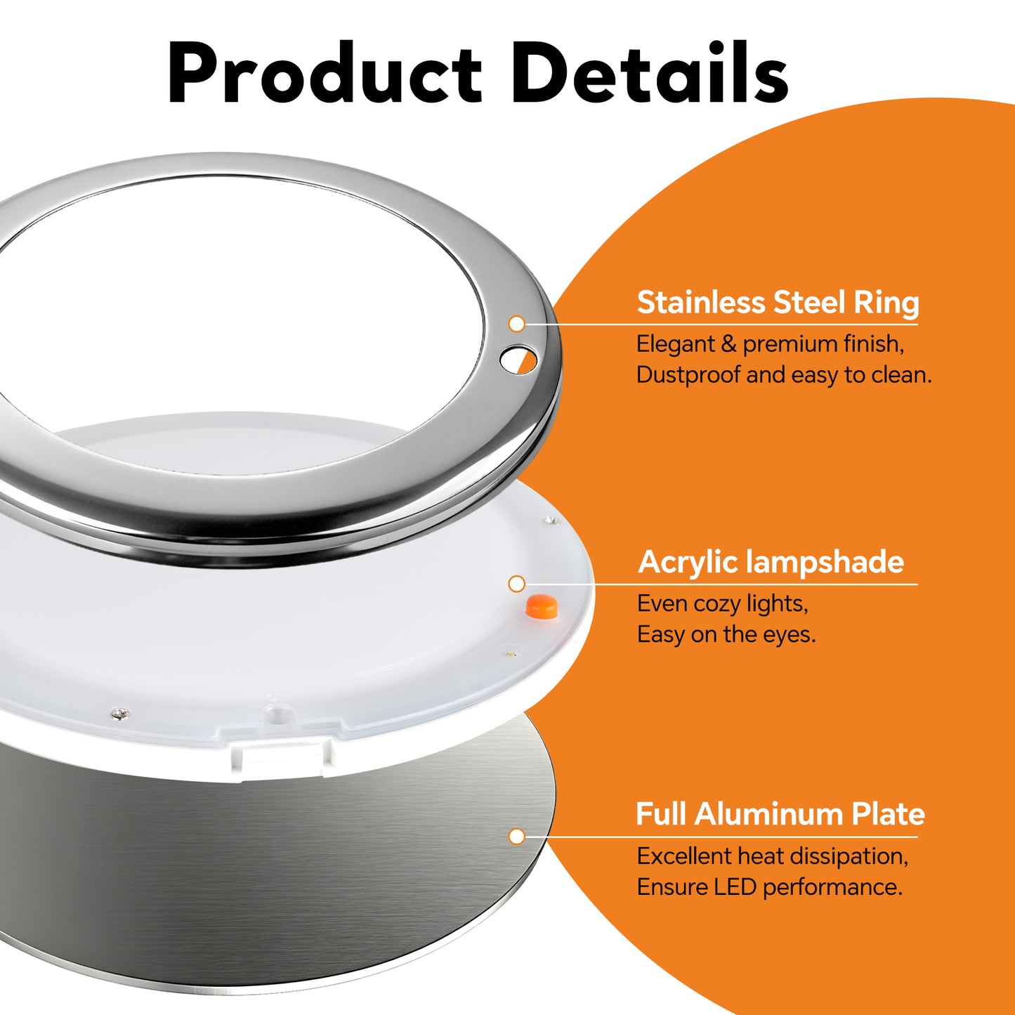 12V Stainless Ceiling Dome Light RV Boat 3 CCT 2700K/4000K/6000K Switchable & Dimmable, Surface Mount LED Down Light for Motorhome Camper Trailer Interior Lighting