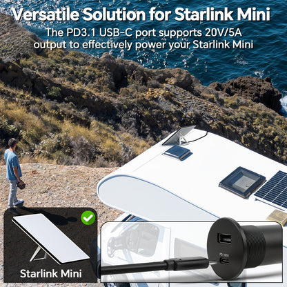 12V Aluminum USB Outlet 100W PD3.1 Type-C & 18W QC3.0 USB-C Laptop Charger Socket Dual Port Fast Charging Recessed Mount Car Charger Replacement for RV Camper Trailer Truck Boat Car