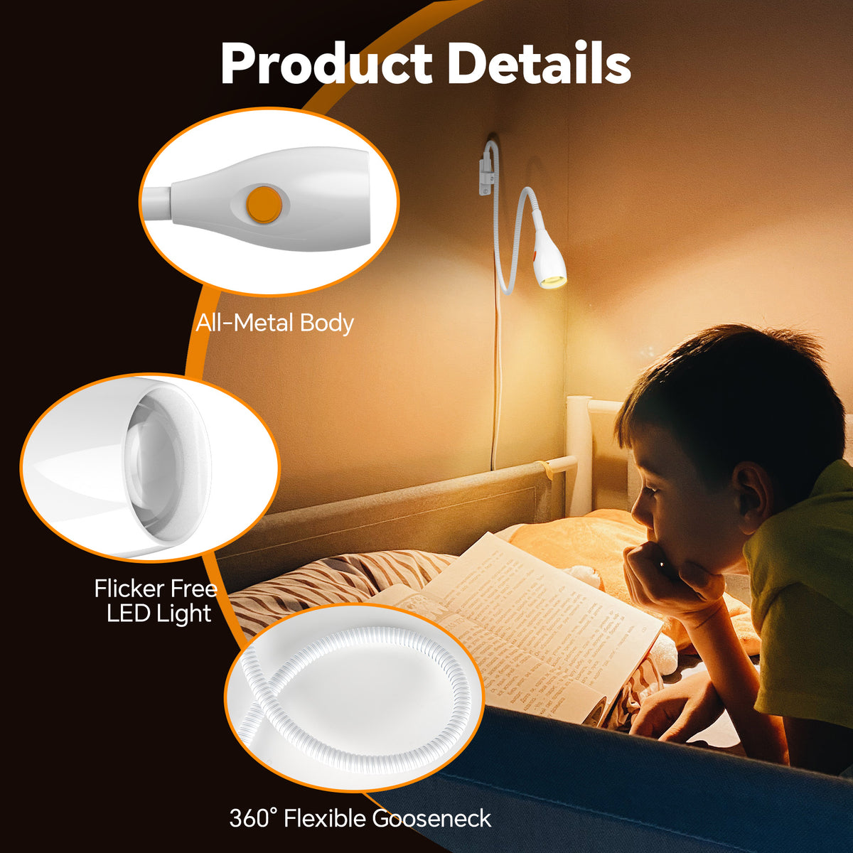 Wall Mounted Reading Light, Bedside Book Light Minimalist White