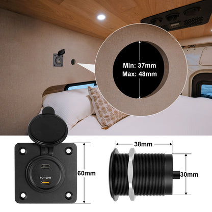 Obeaming 12V USB Socket Aluminum Faceplate USB C Outlet, 100W PD 3.0