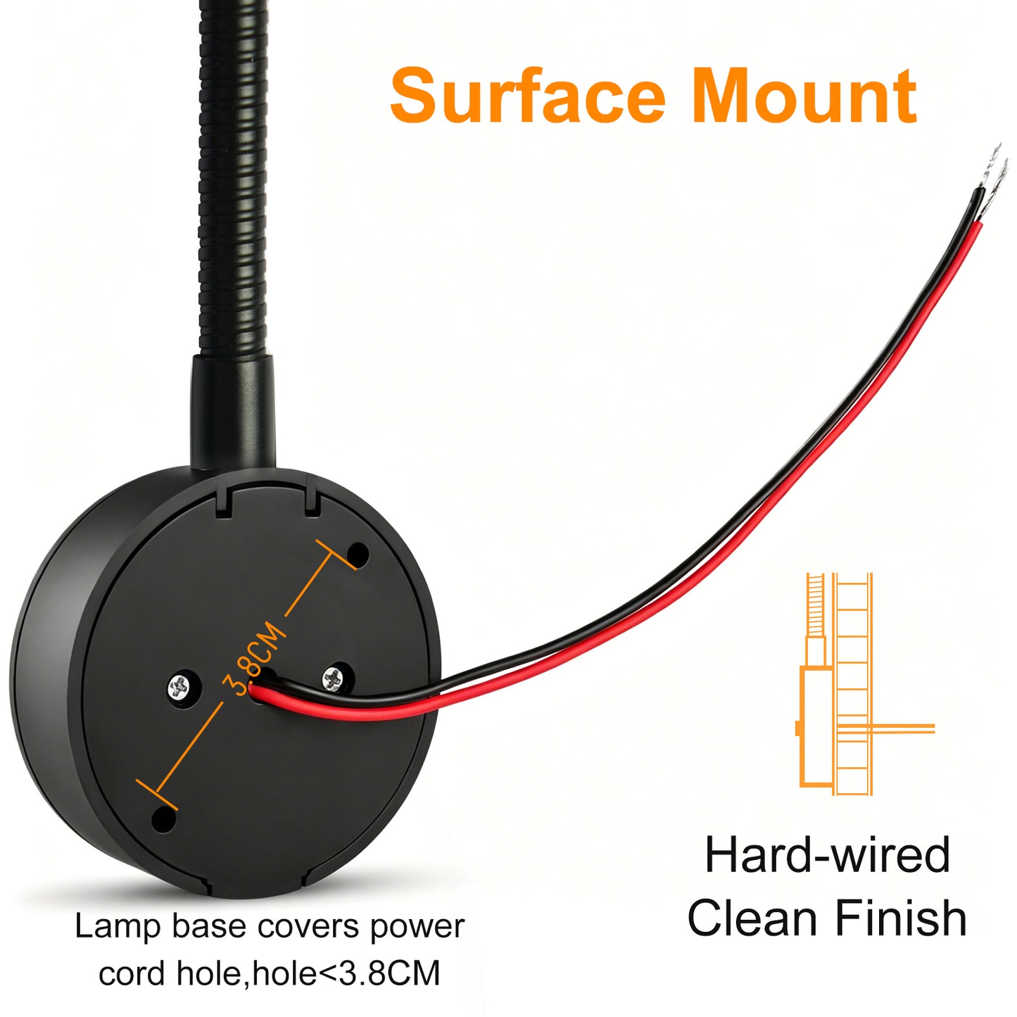 12V Reading Light Campervan, 3200K(Dimmable) & Soft Red Night Light, Equipped USB-C Charger Gooseneck LED Bedside Spotlight for Motorhome Boat Van Caravan, Black