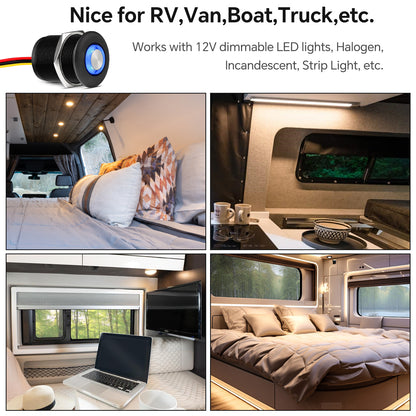 Black Aluminum 12V High-side PWM Dimmer Switch w/ Blue Backlight for LED Strip Light, Halogen, Incandescent