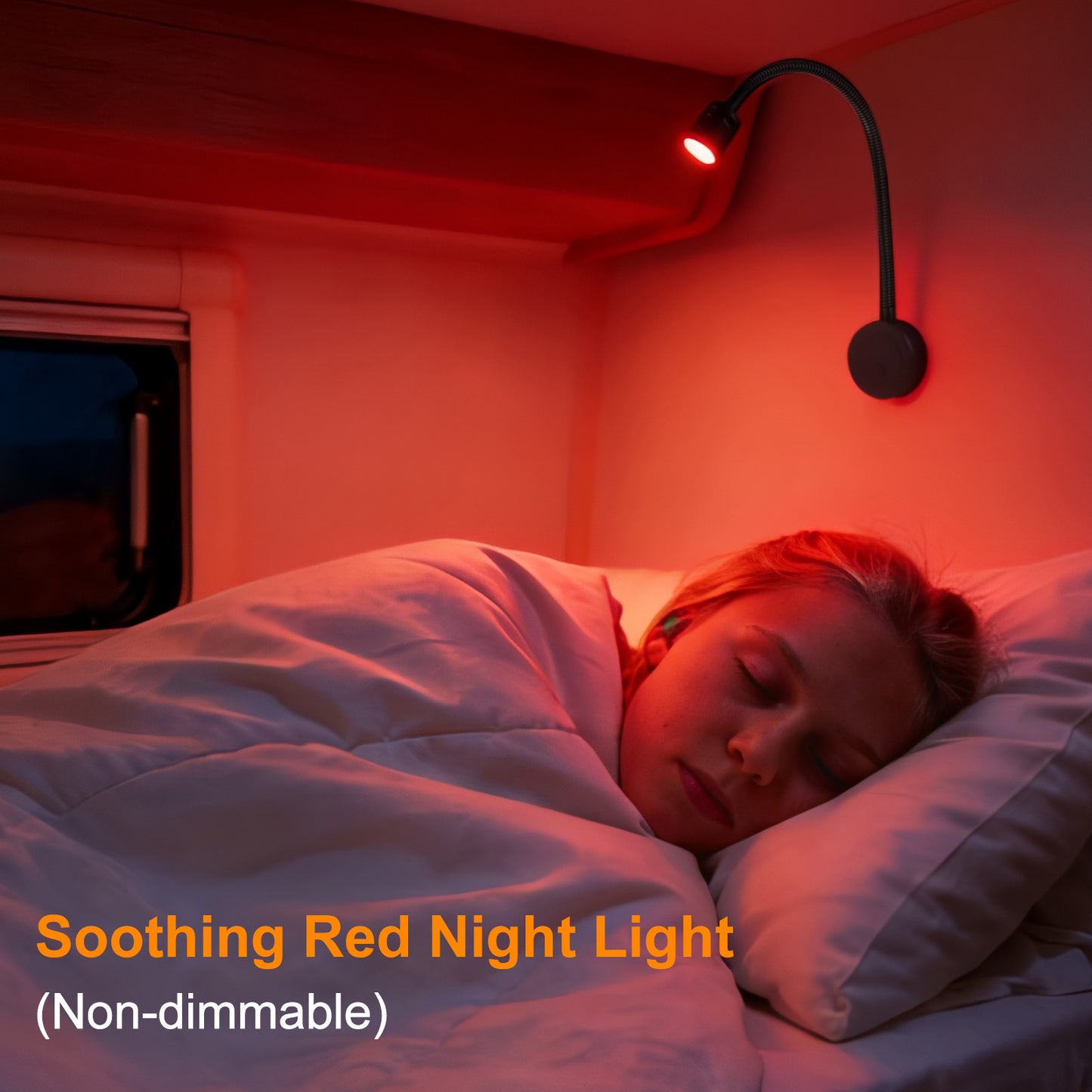 12V Reading Light Campervan, 3200K(Dimmable) & Soft Red Night Light, Equipped USB-C Charger Gooseneck LED Bedside Spotlight for Motorhome Boat Van Caravan, Black