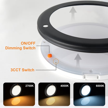 12V Metal Ceiling Dome Light RV Boat 3 CCT 2700K/4000K/6000K Switchable & Dimmable, Surface Mount LED Down Light for Motorhome Camper Trailer Interior Lighting