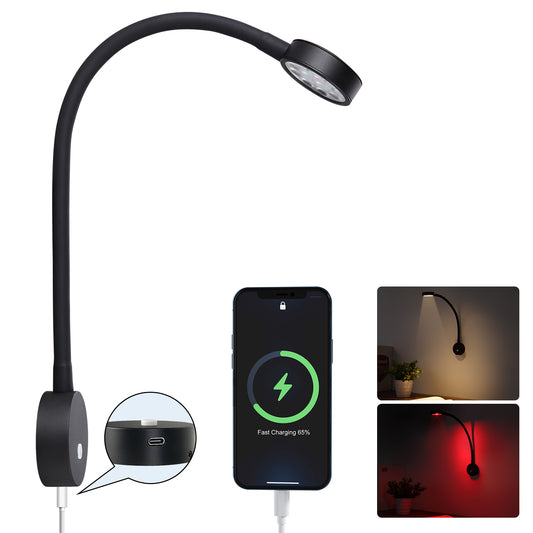 12V Flexible Reading Light 4000K & Red Light, Quick USB C Charger