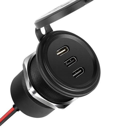 USB C Socket 12V Aluminum 3-Port Outlet, 27W PD & 20W PD