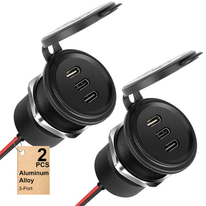 USB C Socket 12V Aluminum 3-Port Outlet, 27W PD & 20W PD