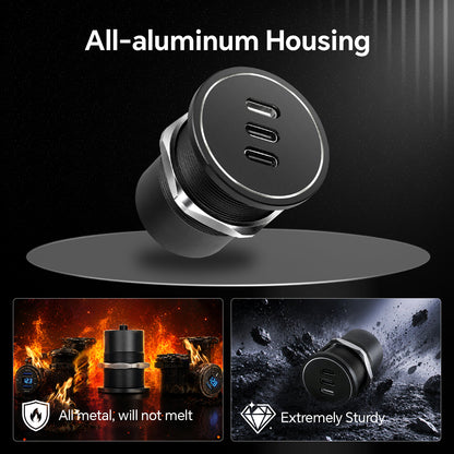 USB C Socket 12V Aluminum 3-Port Outlet, 27W PD & 20W PD