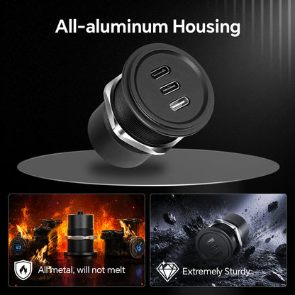 USB C Socket 12V Aluminum 3-Port Outlet, 27W PD & 20W PD