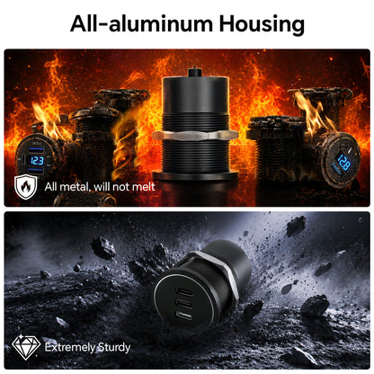 USB C Socket 12V Aluminum 3-Port Outlet, 27W PD & 20W PD