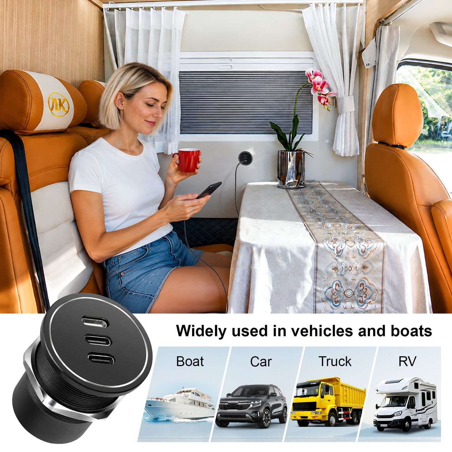 USB C Socket 12V Aluminum 3-Port Outlet, 27W PD & 20W PD