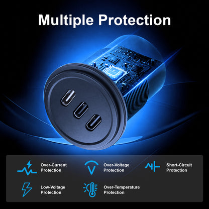 USB C Socket 12V Aluminum 3-Port Outlet, 27W PD & 20W PD